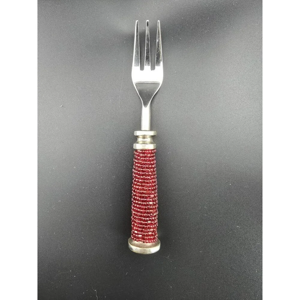 Vintage Pottery Barn Red Beaded Spreader and Fork
